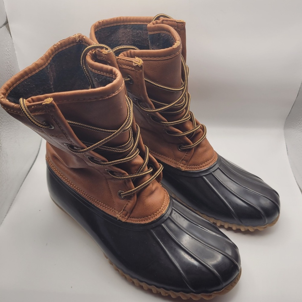 The Original Duck Boot Arianna Women's Size 8 M Brown Black Lace Up Rain Boot.